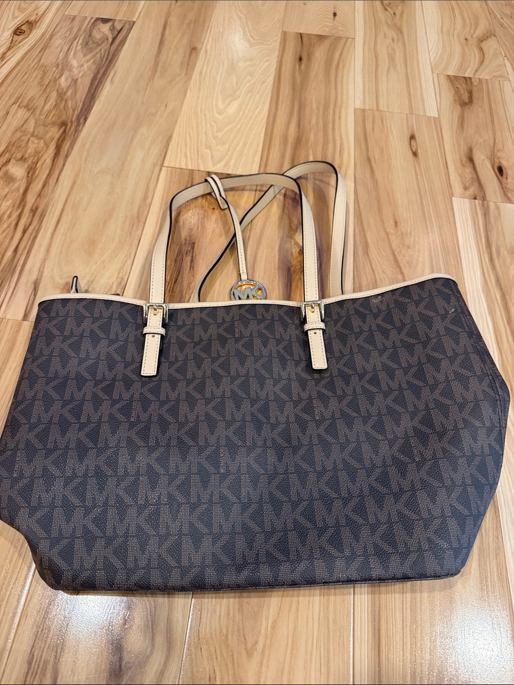 Michael Kors Dark Brown Logo Tote with Cream Trim - never worn.